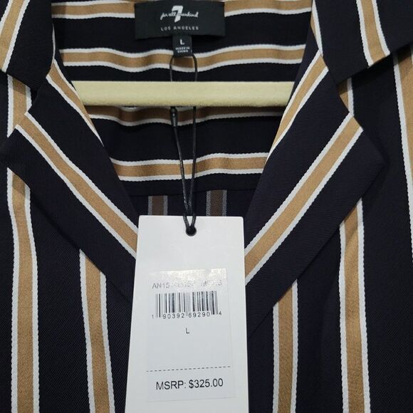 7 For All Mankind Large Striped Midi Dress MIDNIGHT NAVY/GOLD/WHITE STRIPES NWT - Picture 7 of 9